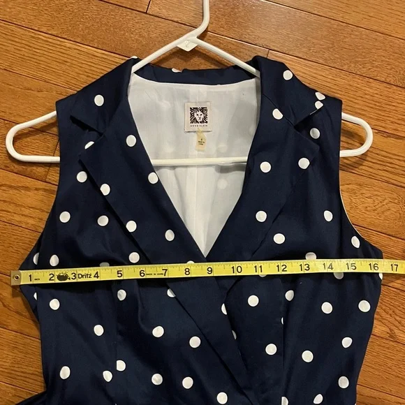 Anne Klein Navy Blue & White Polka Dot Midi Dress - Picture 6 of 17
